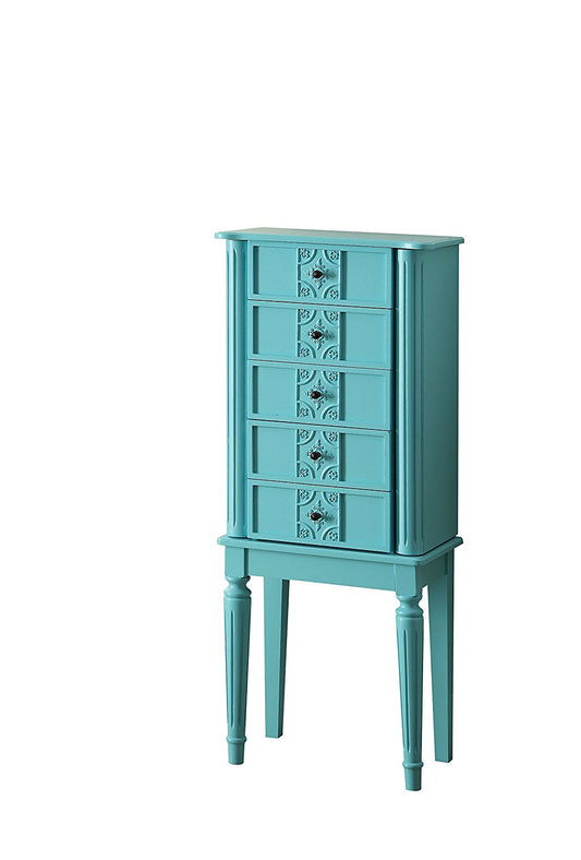 40" Light Blue Five Drawer Mirrored Nightstand