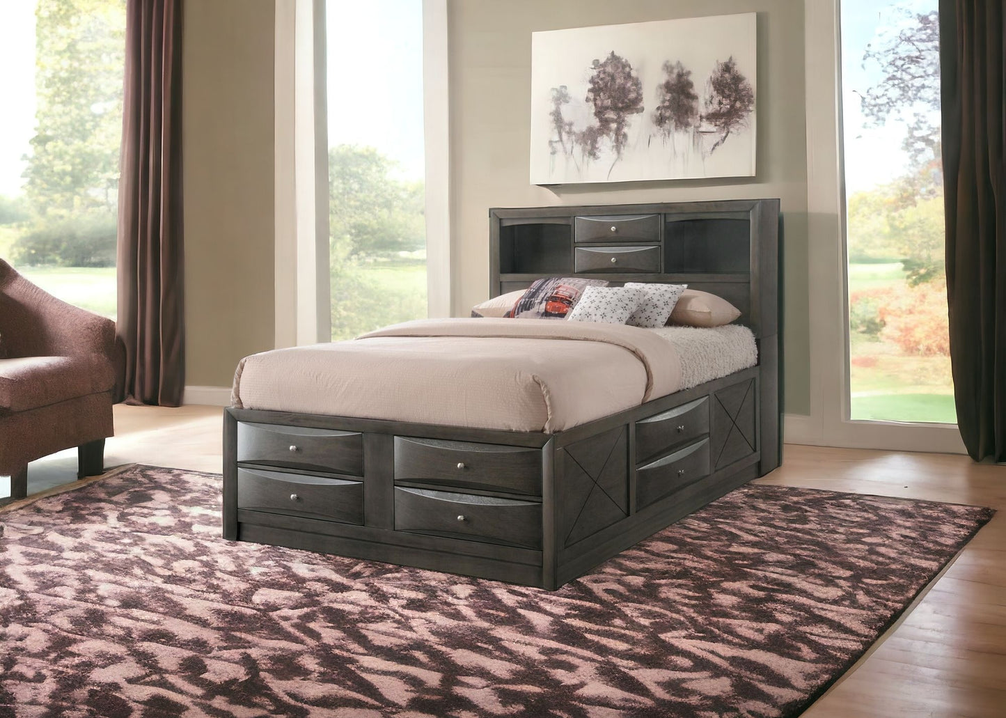 Solid Wood Full Brown and Black 10 Bed