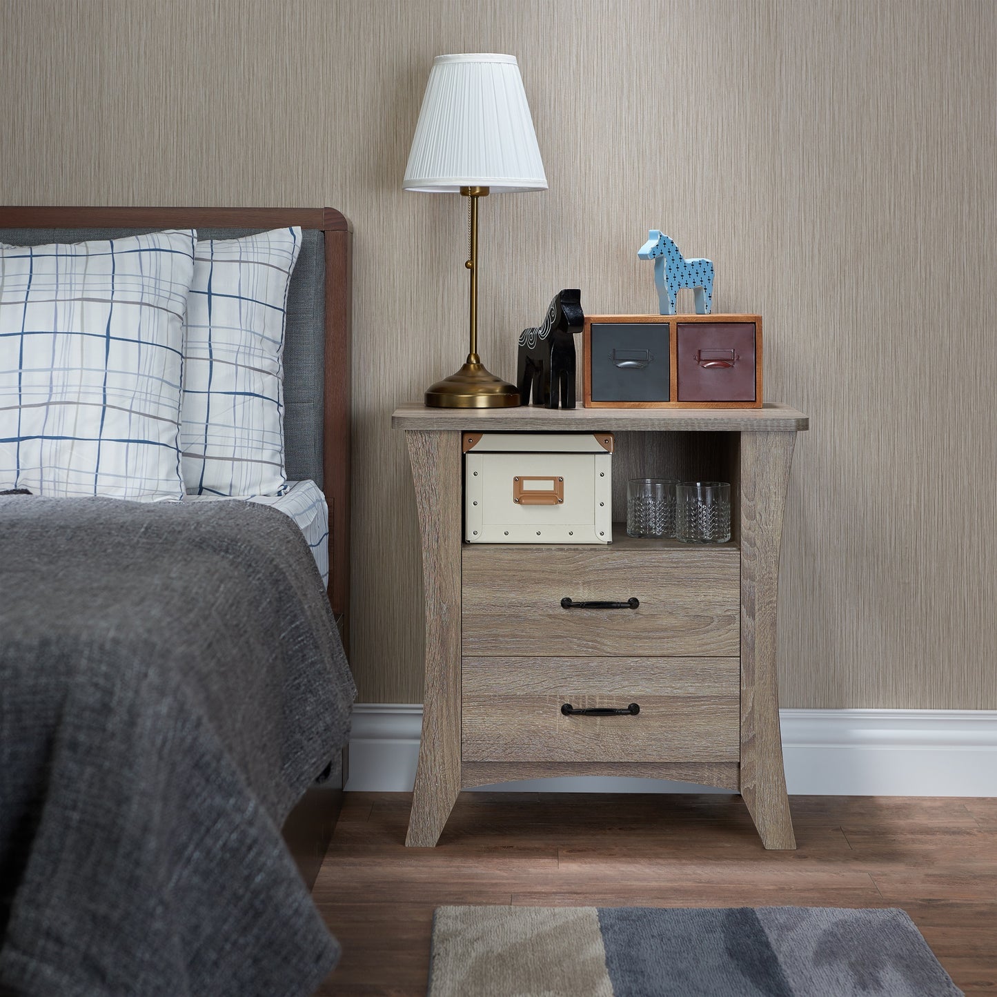 24" Brown Two Drawers Nightstand