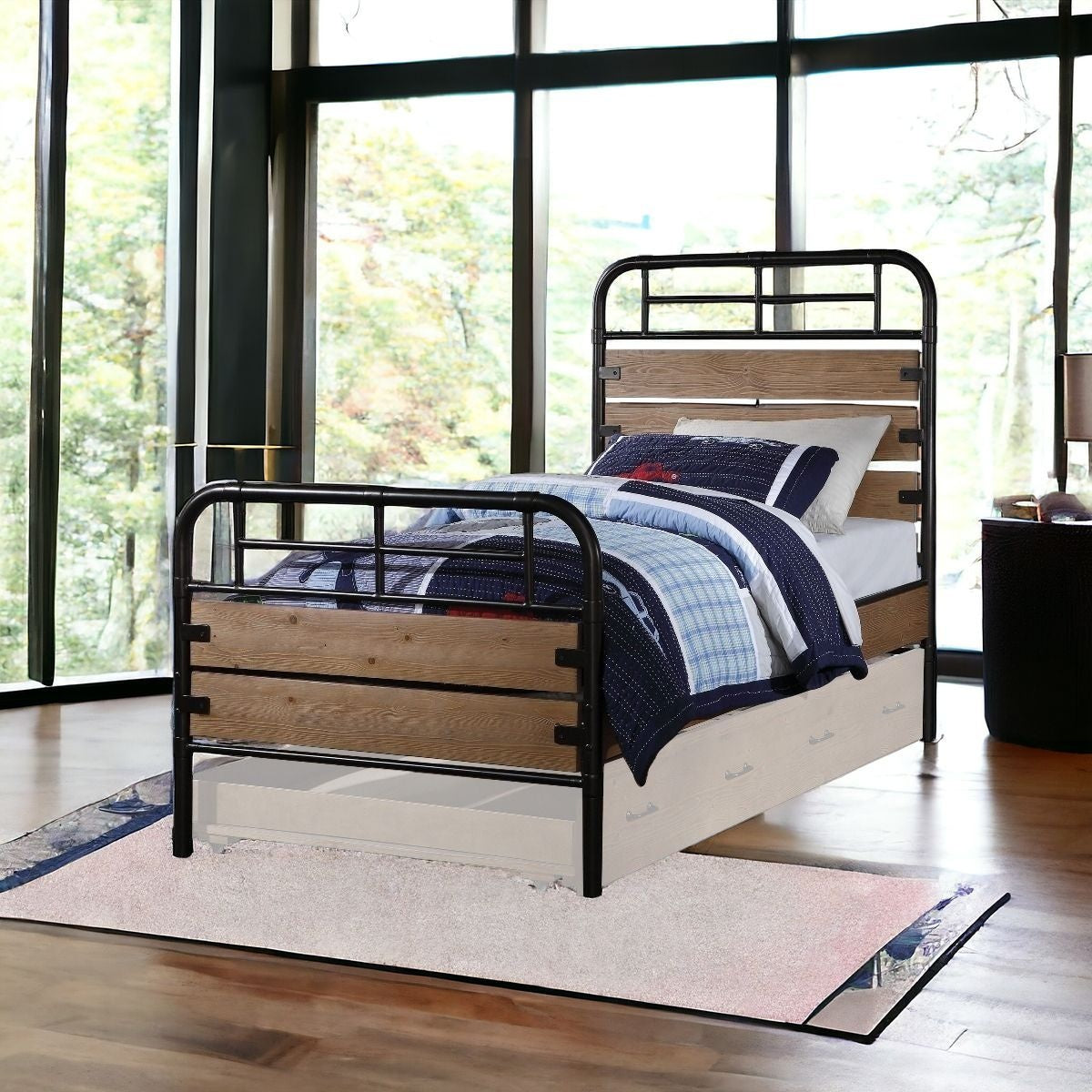 Steel Twin Brown and Black Bed