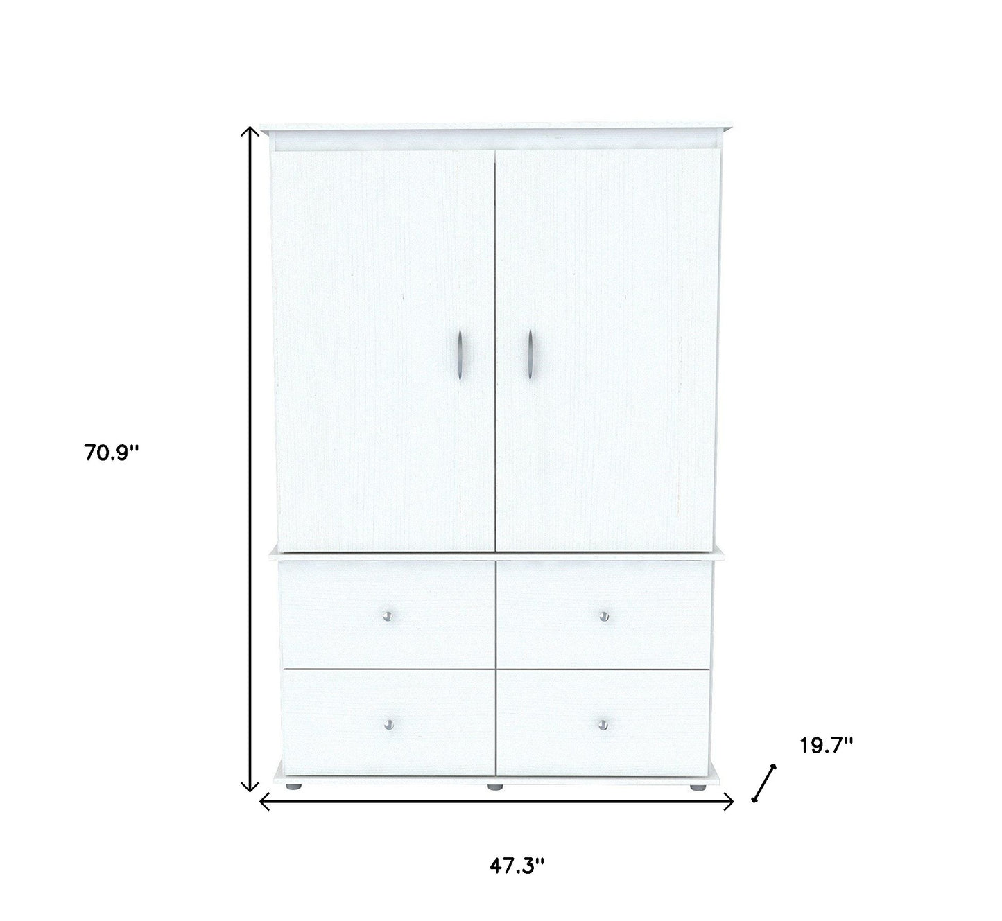 47" White Melamine Mirrored Four Drawer Combo Dresser