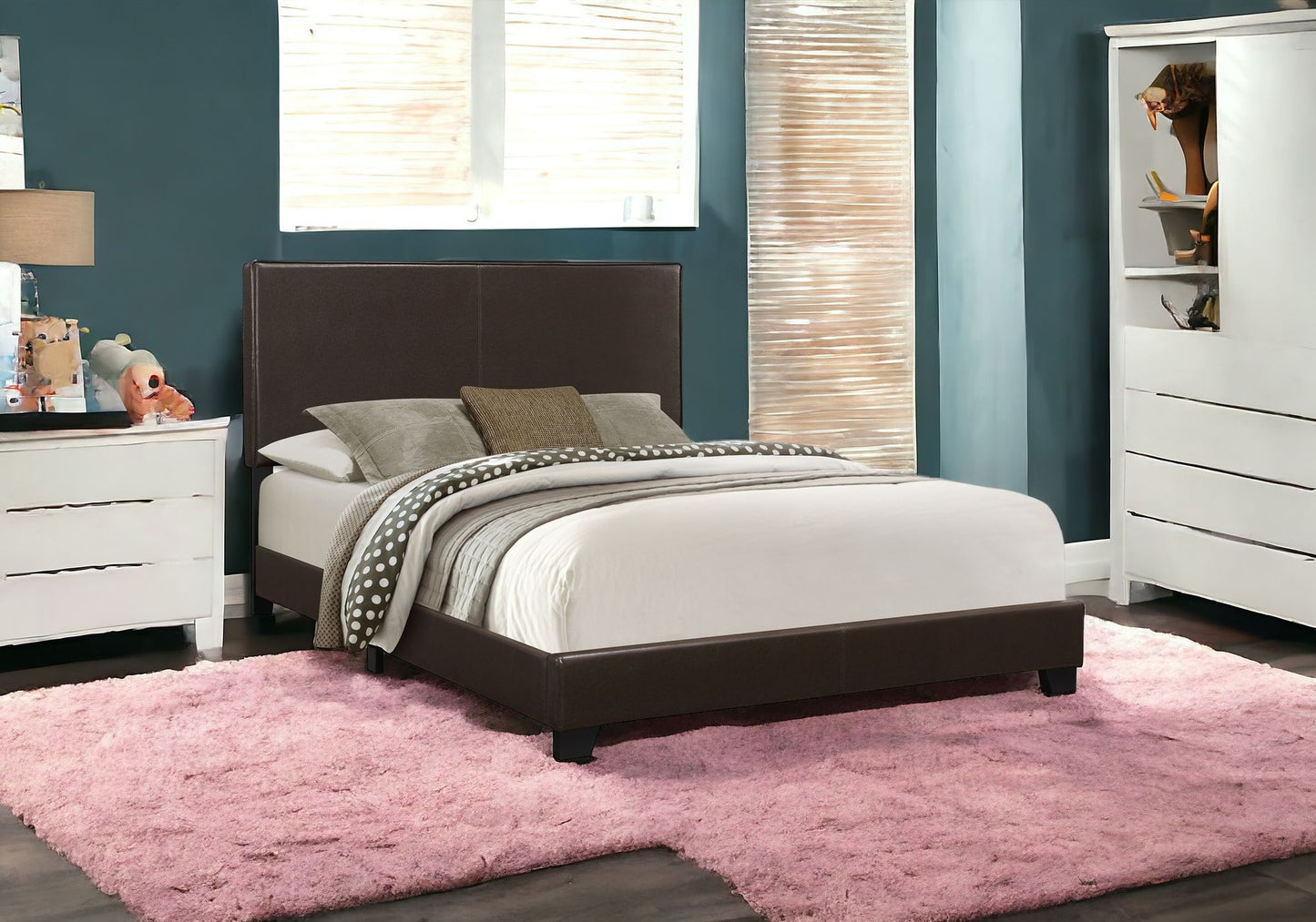 Brown Standard Bed Upholstered With Headboard