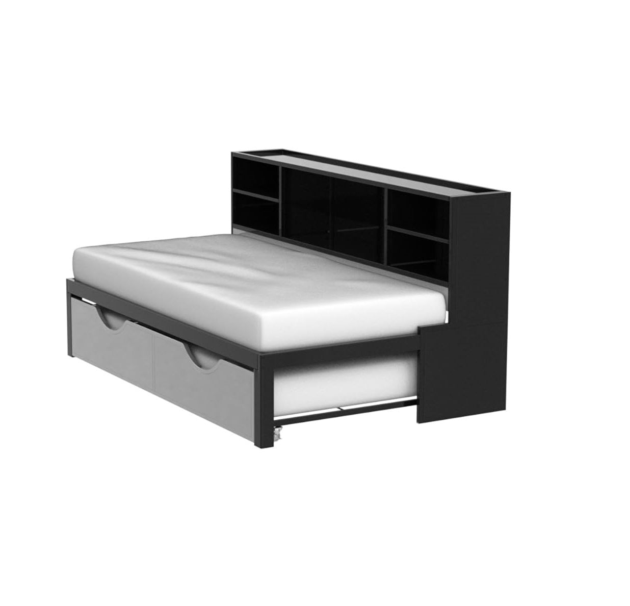 Steel Twin Black and Silver Bed With Trundle