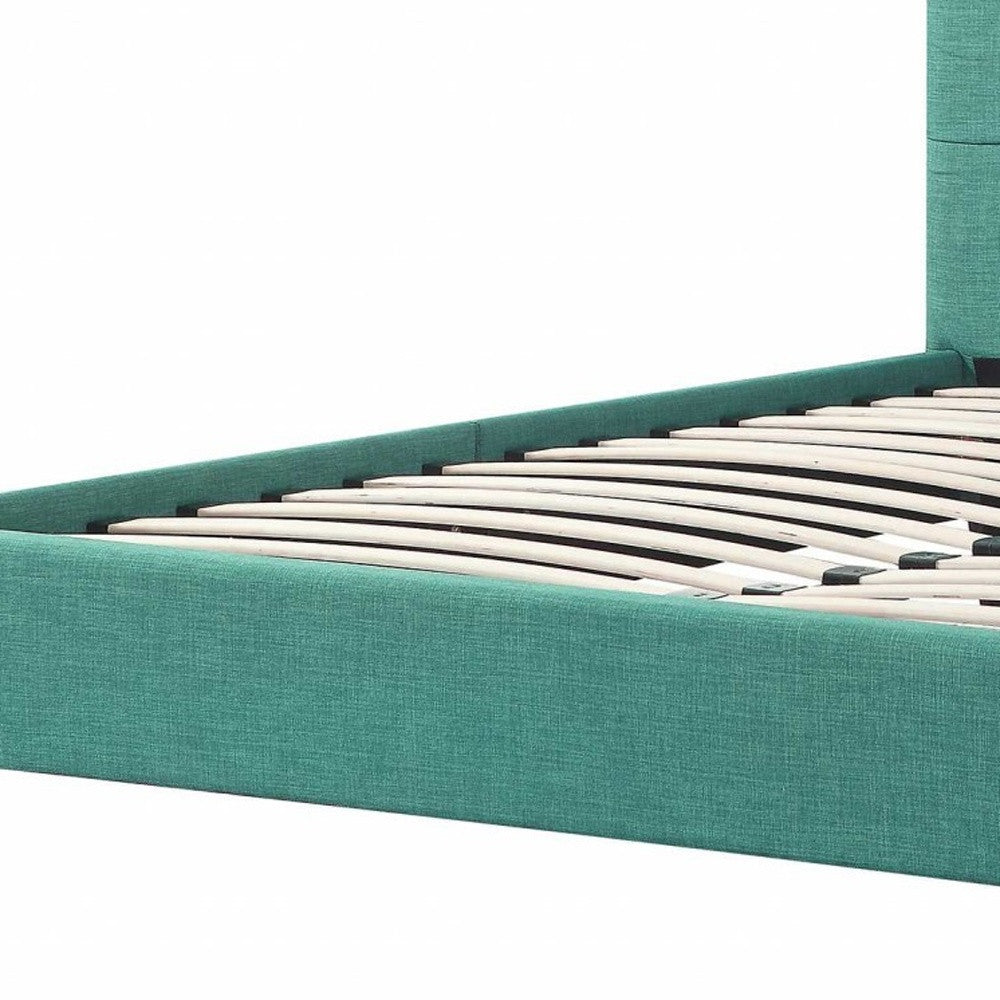 California King Blue Modern Upholstered Square Stitched Platform Bed