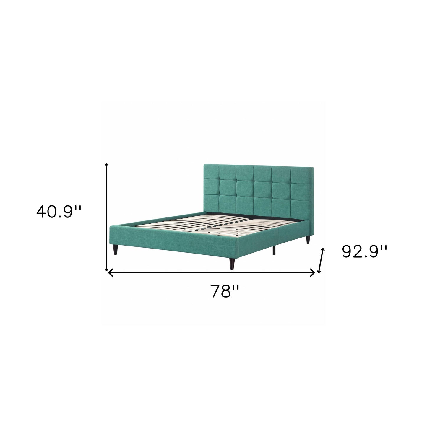 California King Blue Modern Upholstered Square Stitched Platform Bed