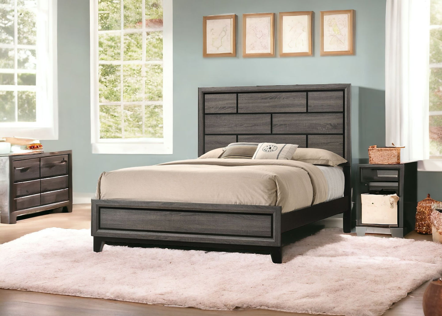 86" X 63" X 56" Queen Weathered Gray Paper Veneer Bed