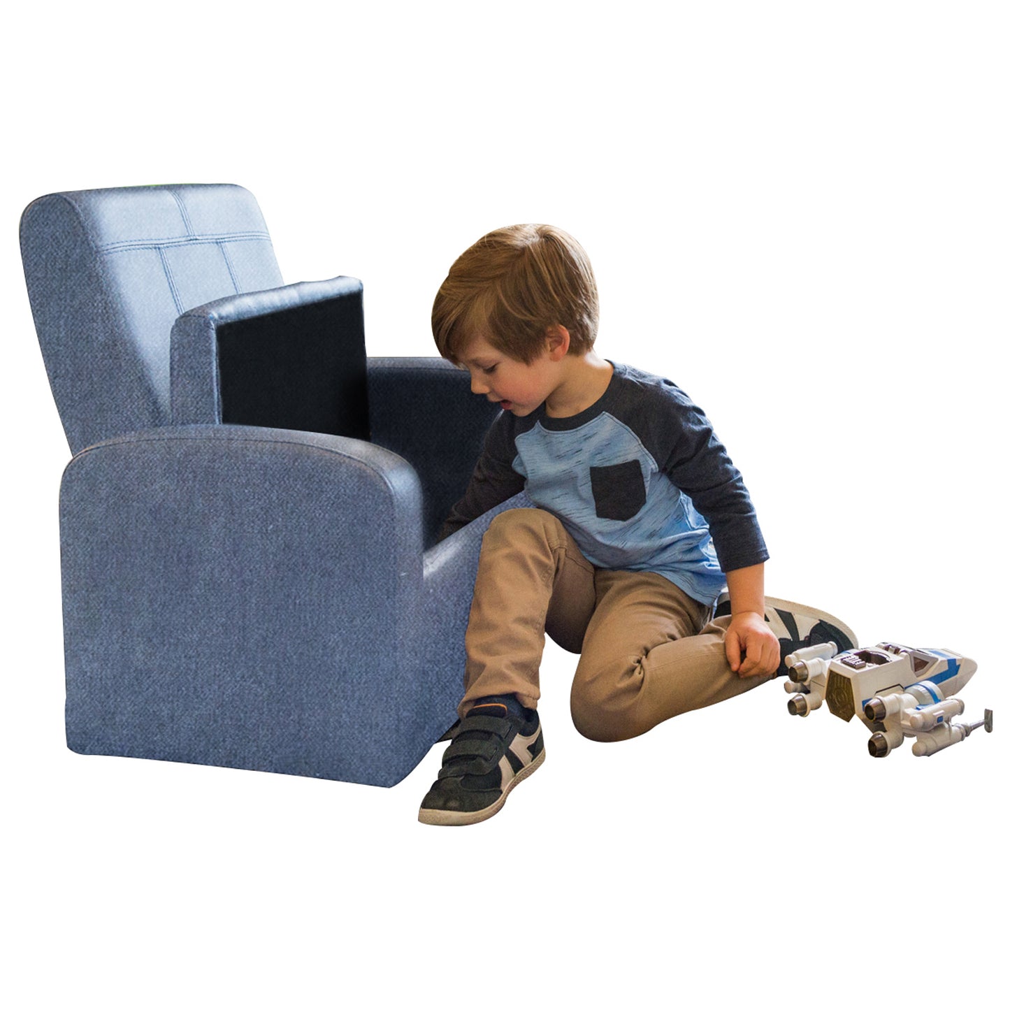 Kids Blue Comfy Upholstered Recliner Chair with Storage