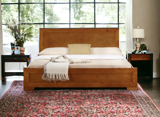 Oak Wood Queen Platform Bed