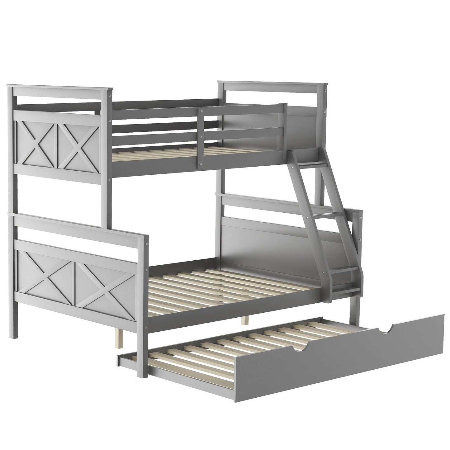 Gray Twin Over Full Size Bunk Bed with Trundle