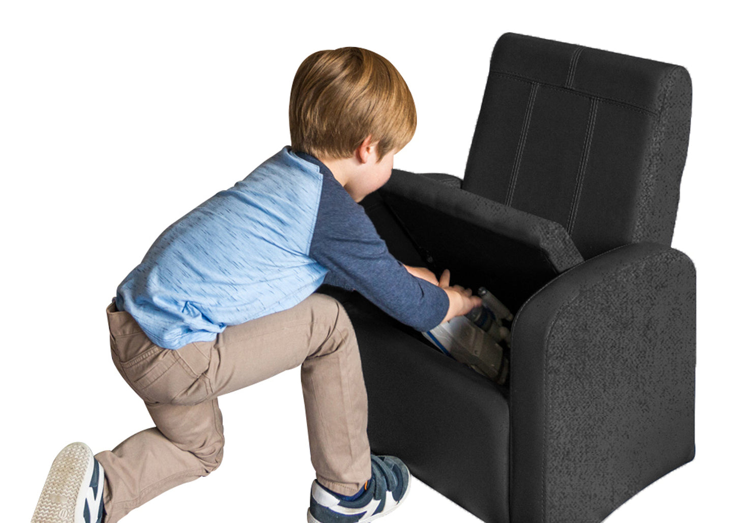 Kids Black Comfy Upholstered Recliner Chair with Storage