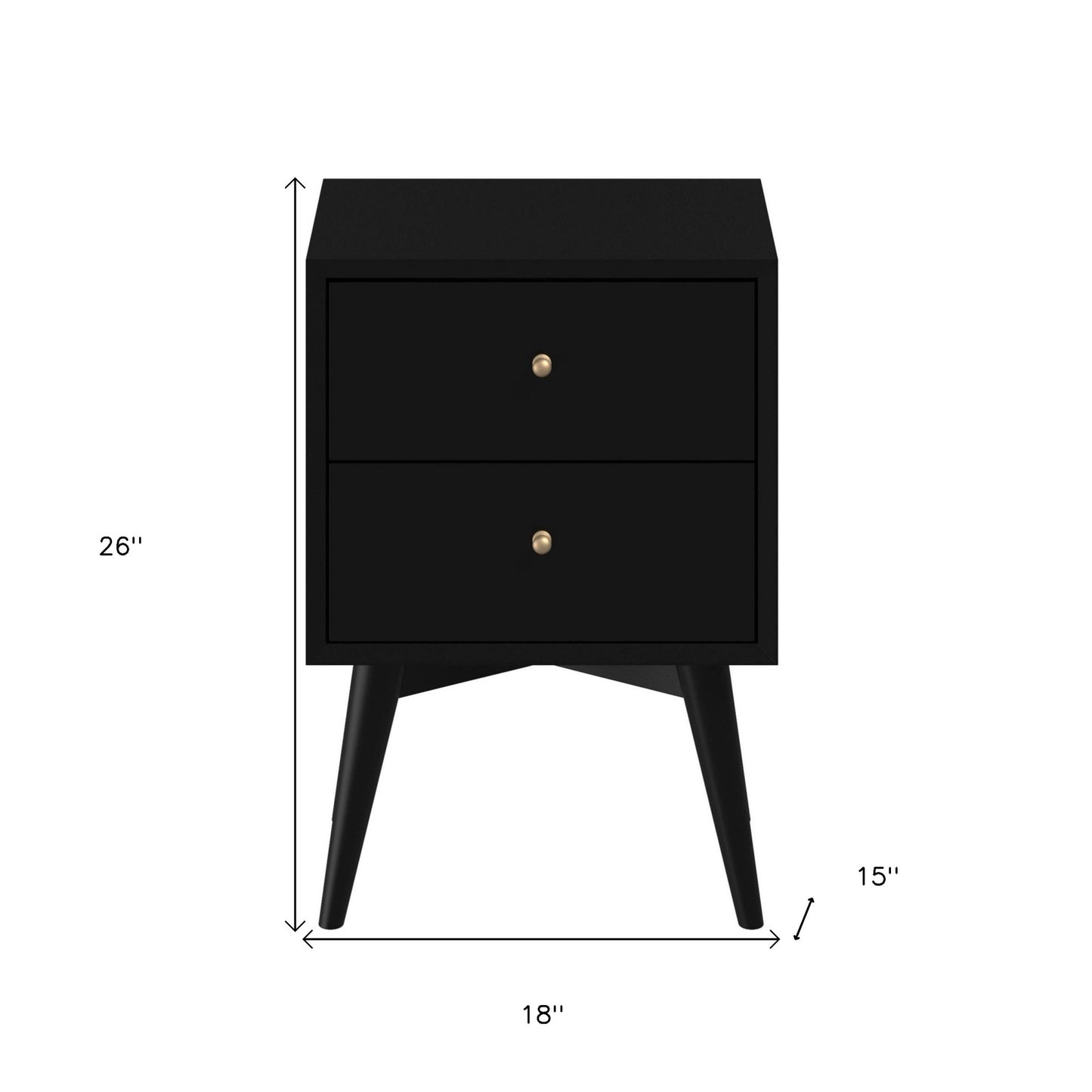 Black Century Modern Wood 2 Drawer Nightstand