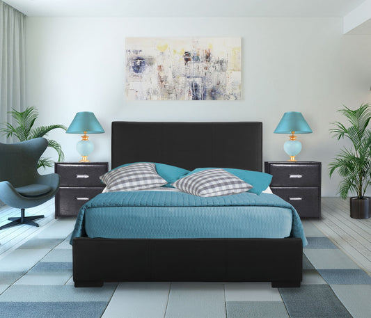 Black Upholstered Full Platform Bed