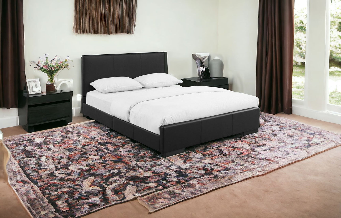 Black Upholstered Full Platform Bed