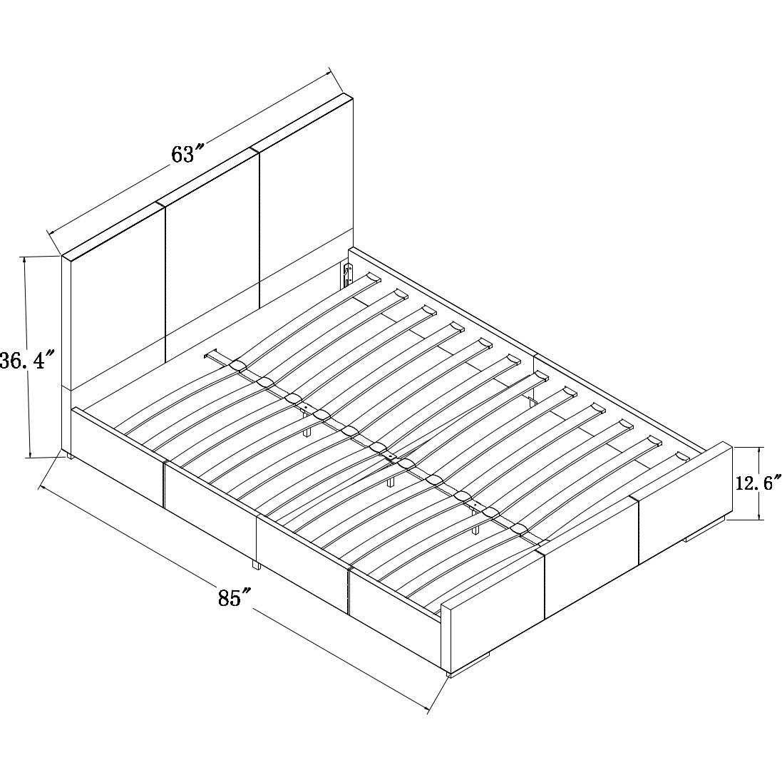 Black Upholstered Queen Platform Bed