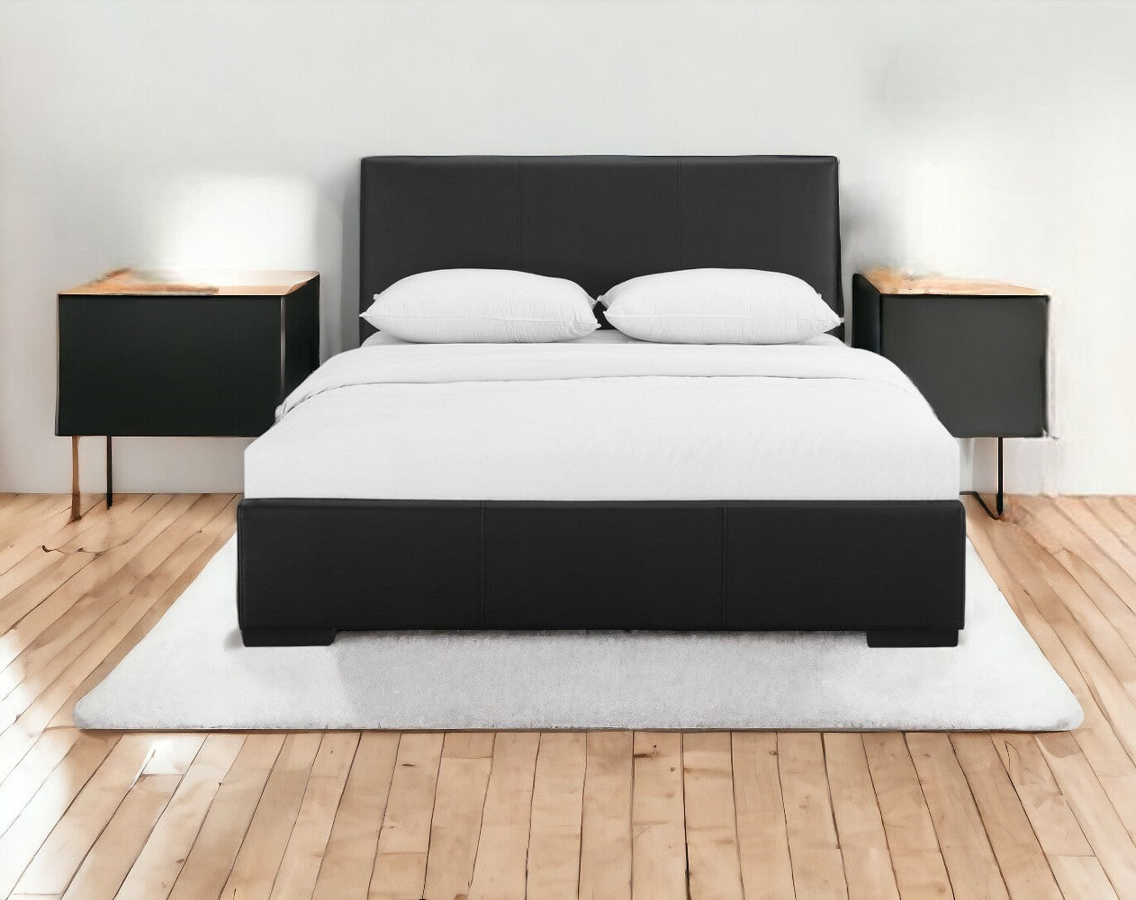 Black Upholstered Queen Platform Bed