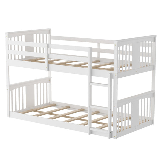 White Classic Twin Over Twin Bunk Bed with Ladder