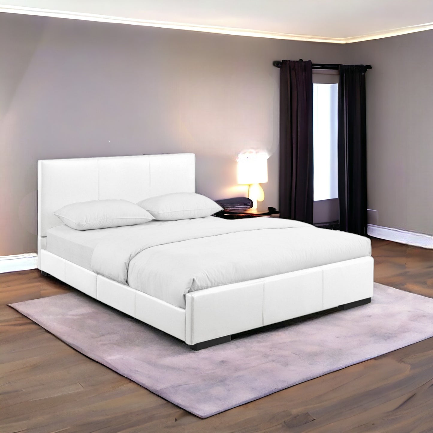 White Upholstered Queen Platform Bed