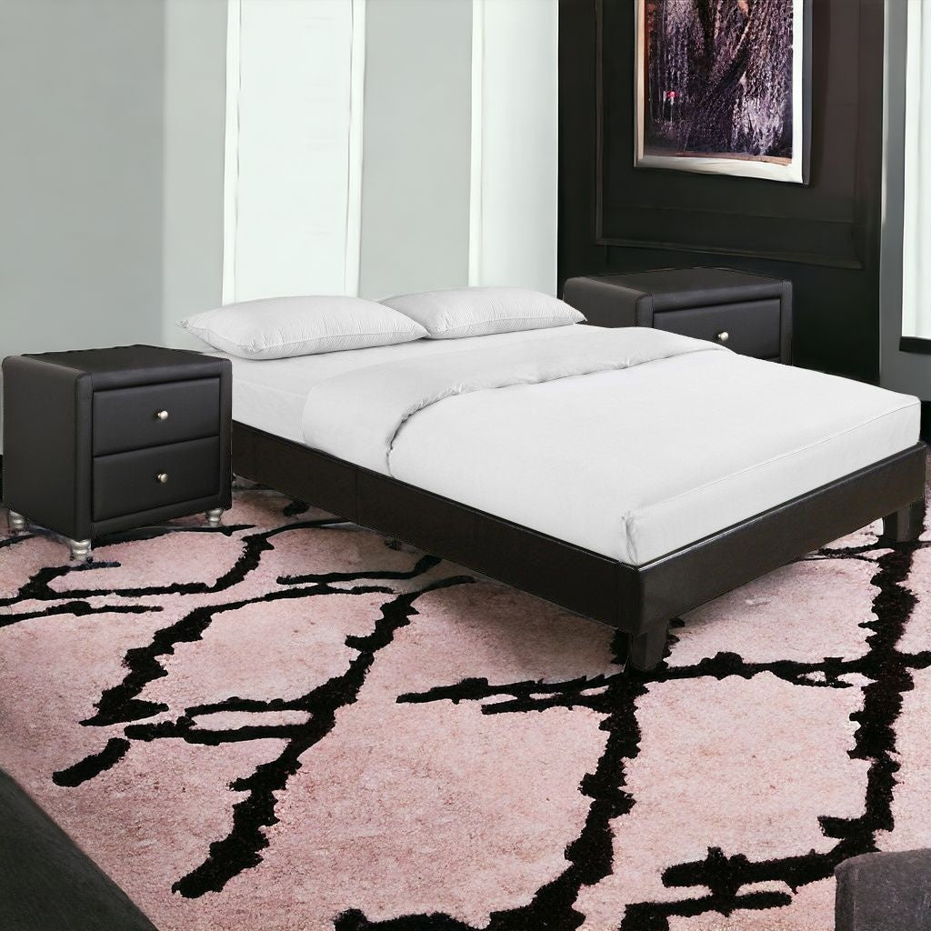 Black Platform King Bed with Two Nightstands