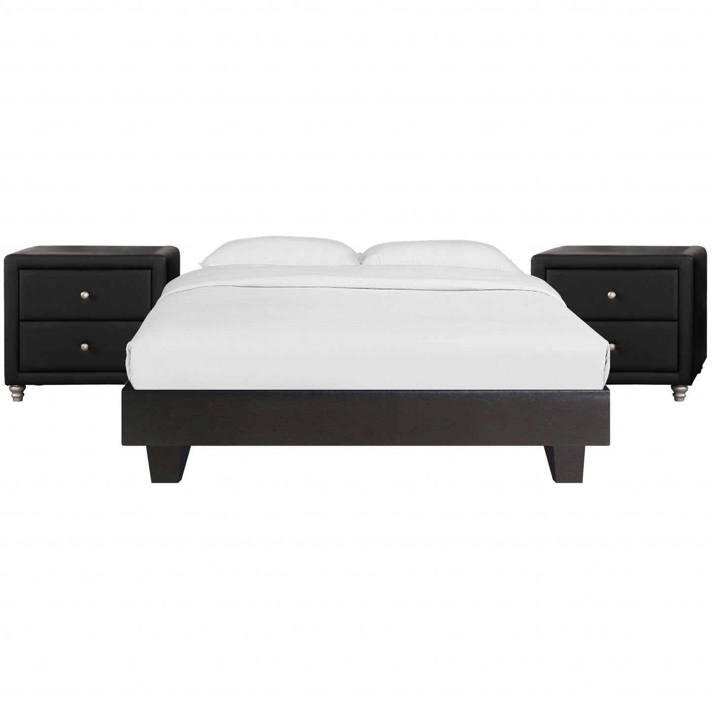 Black Platform King Bed with Two Nightstands