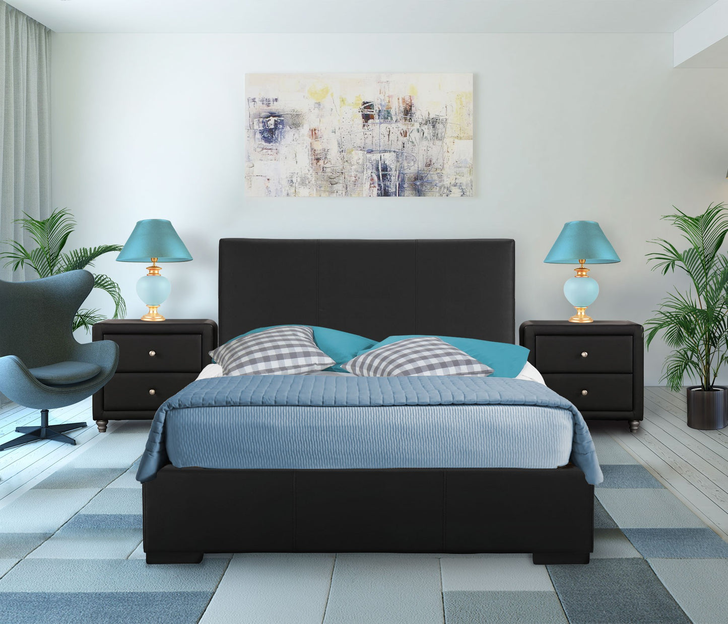 Black Upholstered King Platform Bed