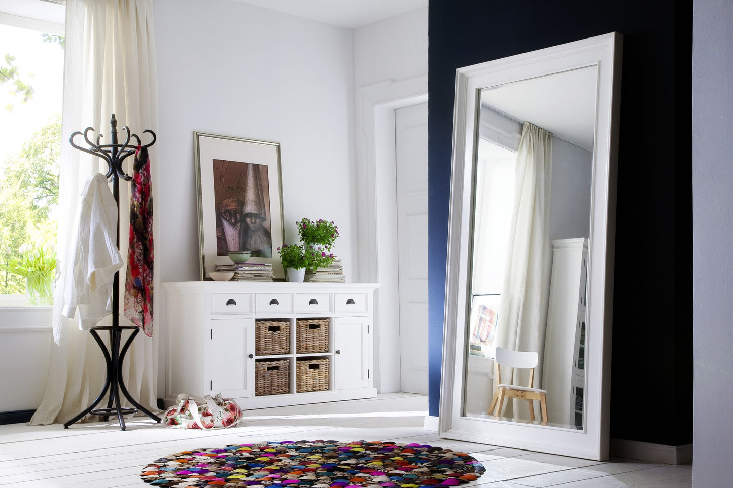 79" White Wood Framed Full Length Hanging Mirror