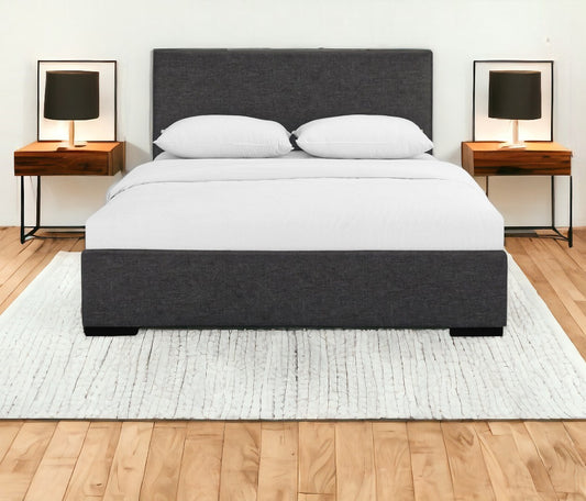 Grey Upholstered Queen Platform Bed