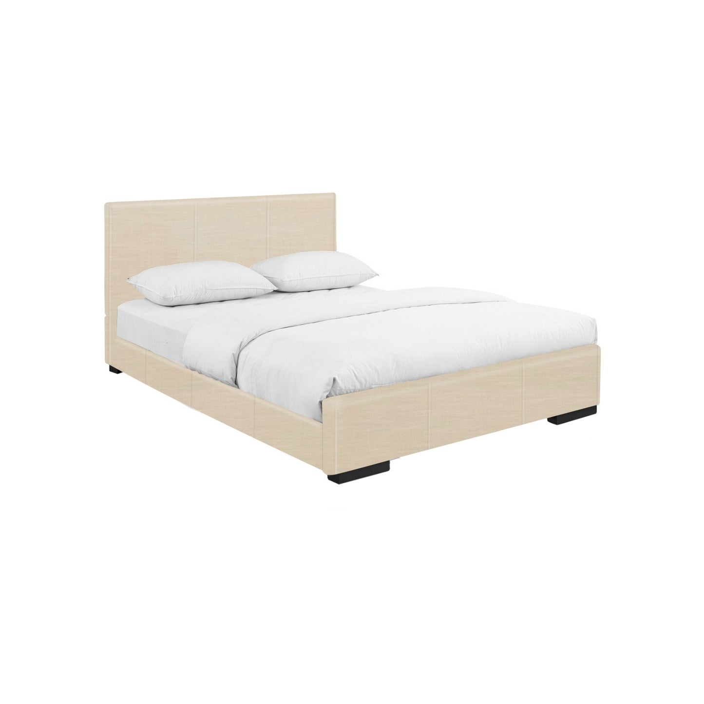 Beige Upholstered Twin Platform Bed