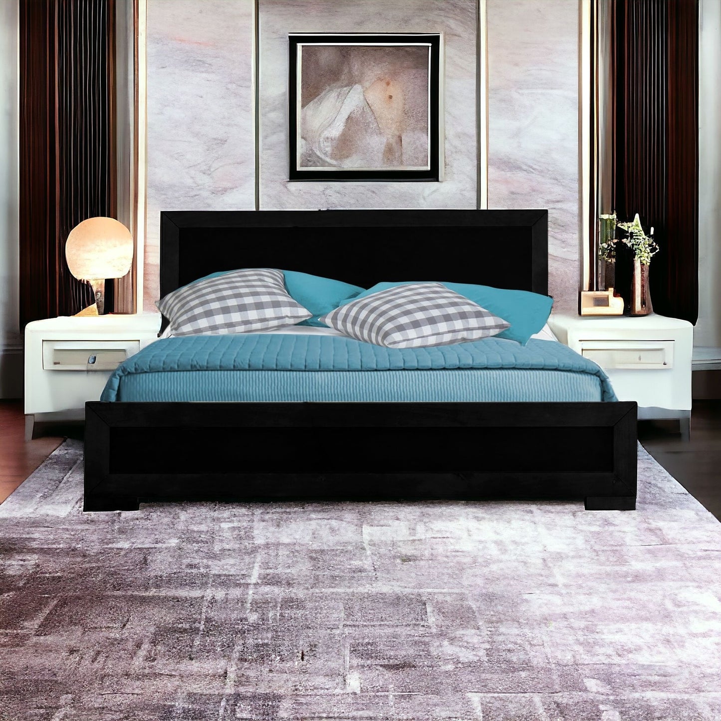 Black Wood Full Platform Bed