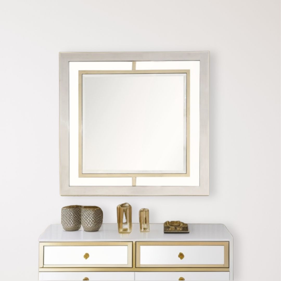 32" Gold Square Framed Accent Mirror