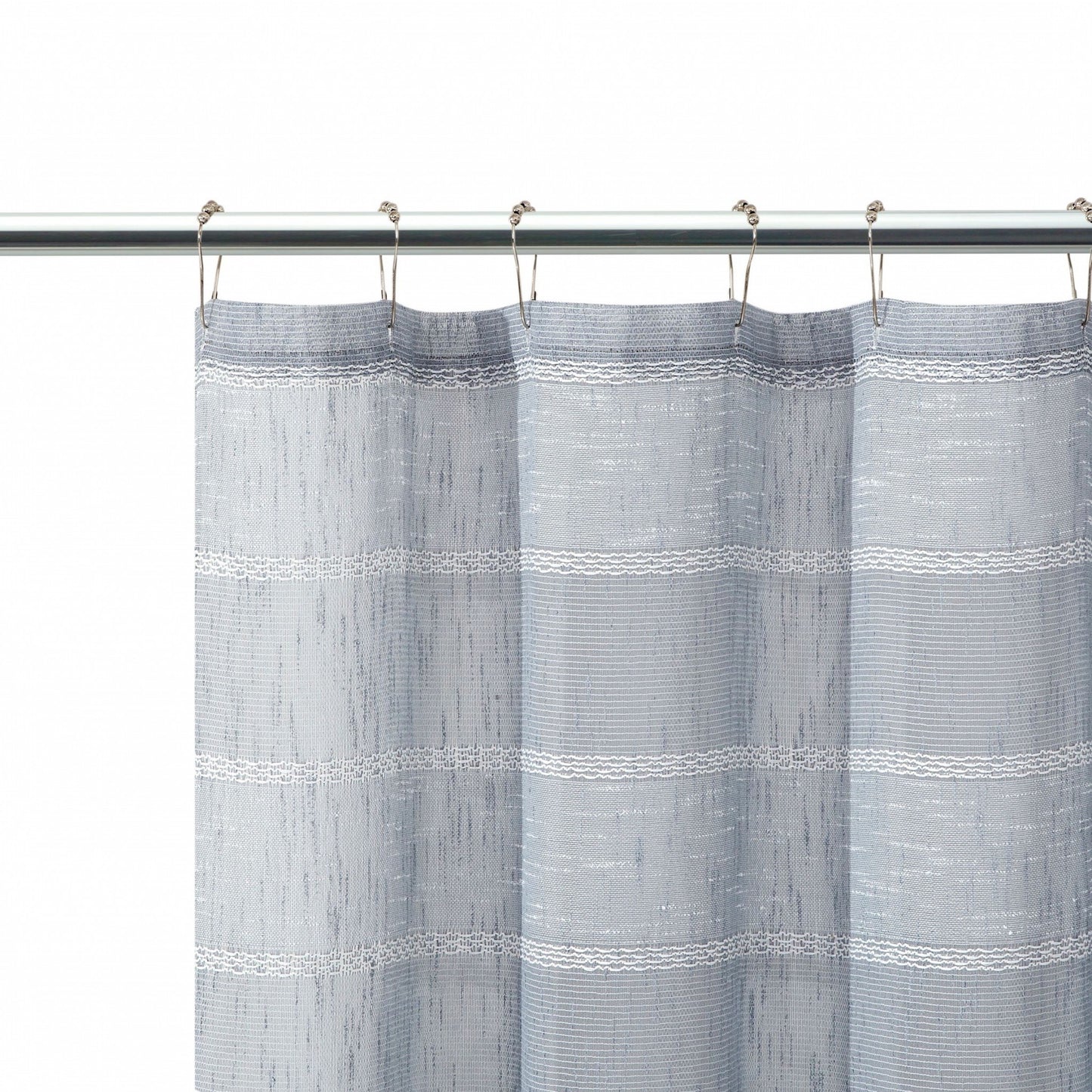 Silver Striped Embroidered Shower Curtain