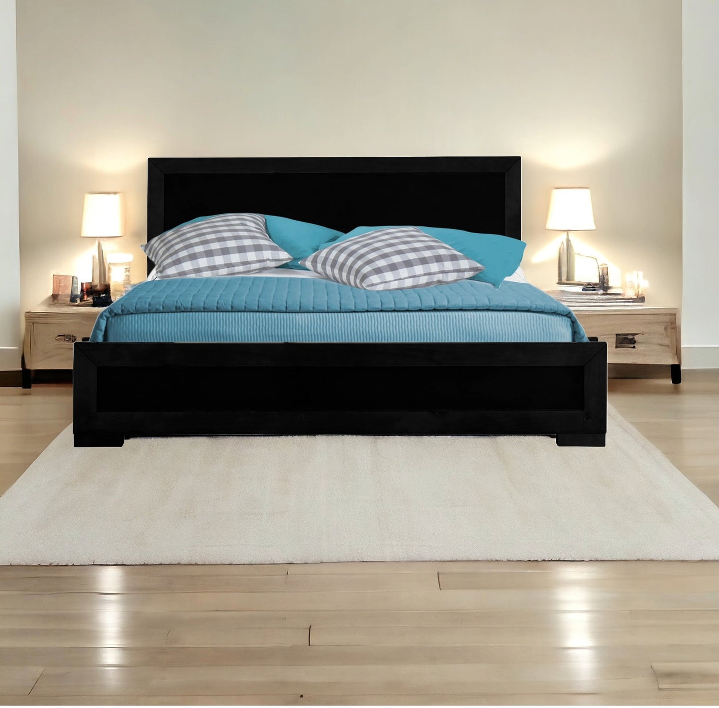 Black Wood Queen Platform Bed