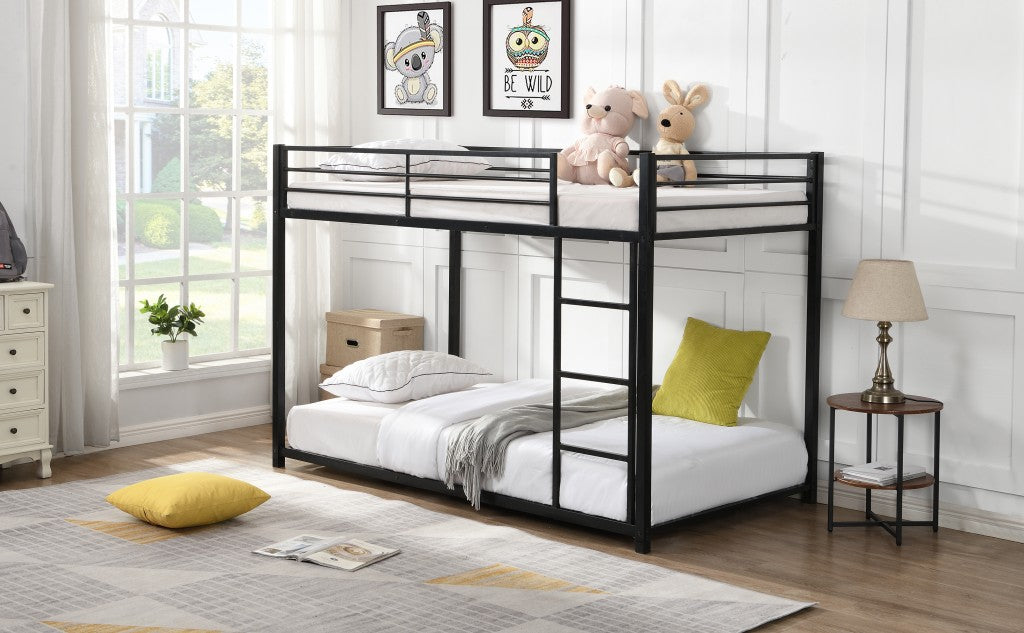 Black Twin Over Twin Metal Low Bunk Bed