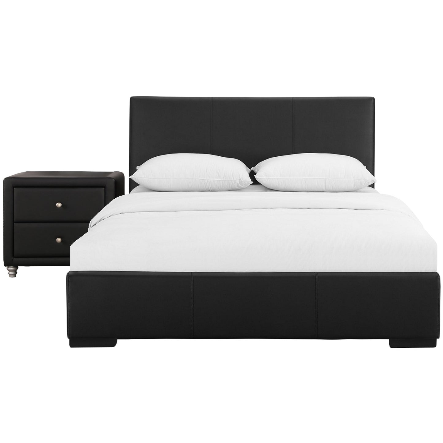 Black Upholstered Queen Platform Bed with Nightstand