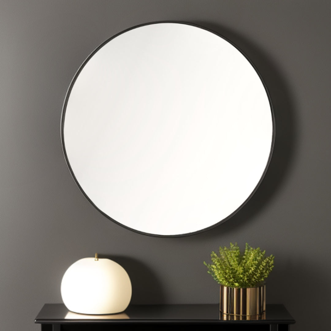 32" Black Round Framed Accent Mirror