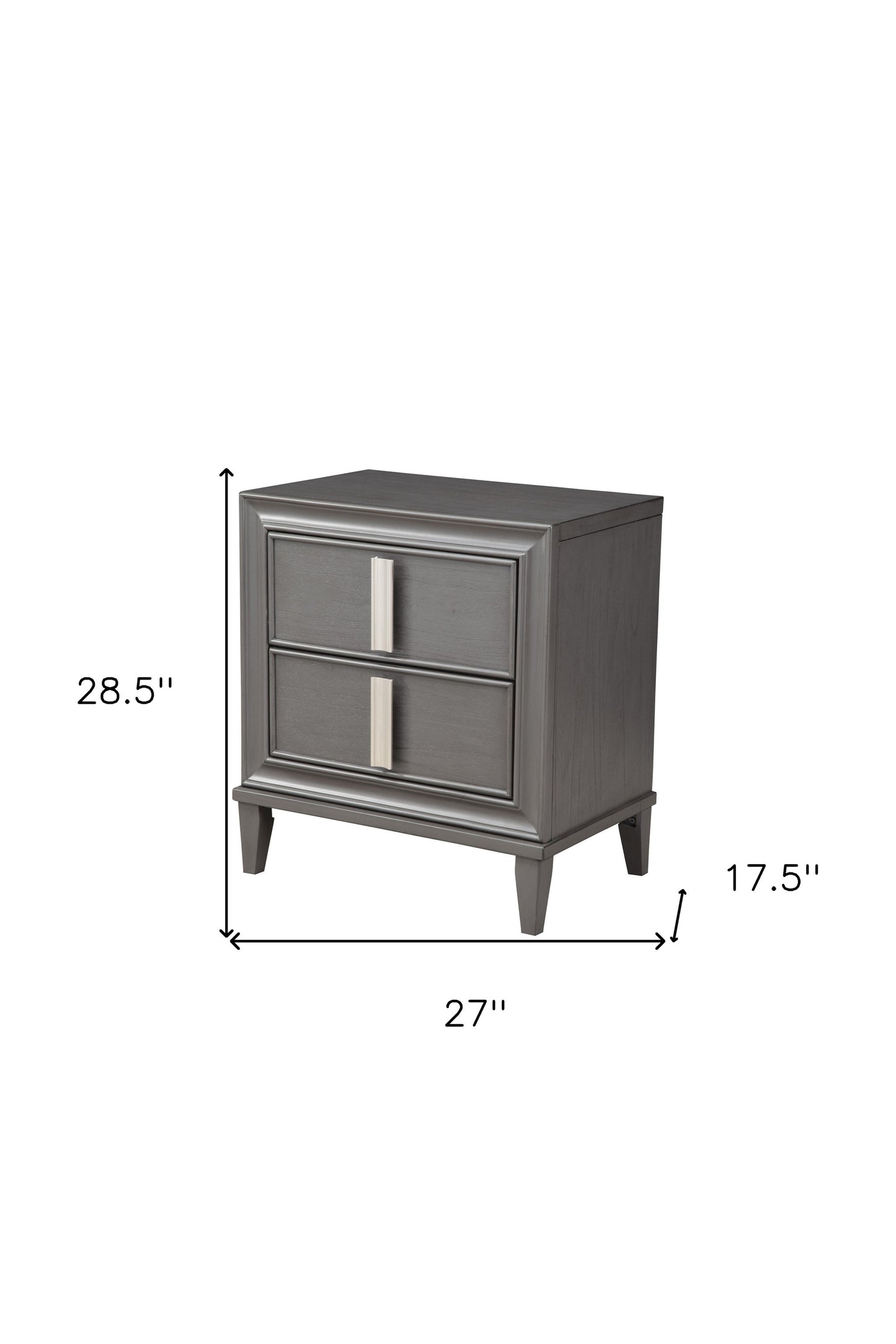 Dark Grey Contemporary 2 Drawer Nightstand