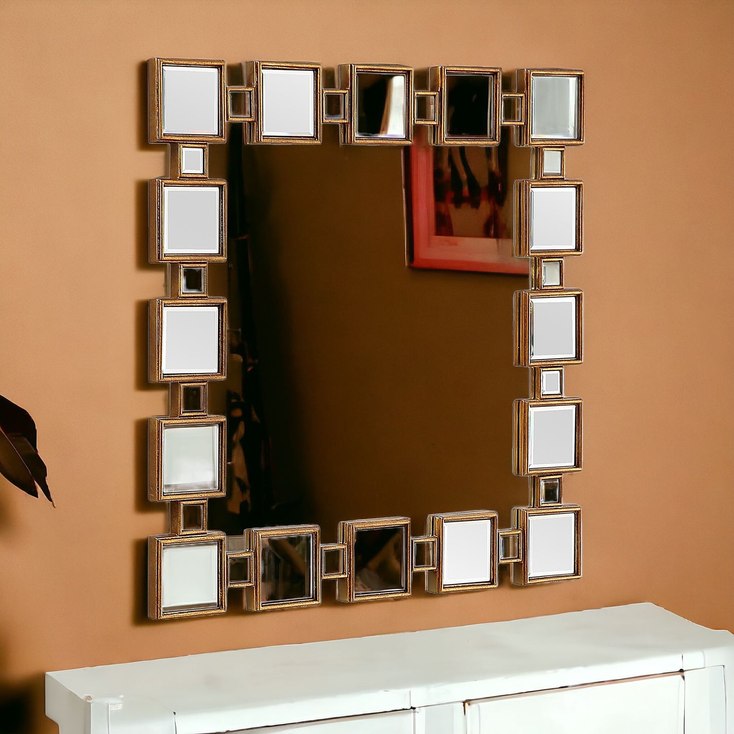 32" Gold Square Framed Accent Mirror