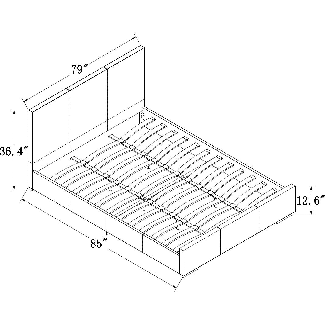 Black Upholstered Platform King Bed with Two Nightstands