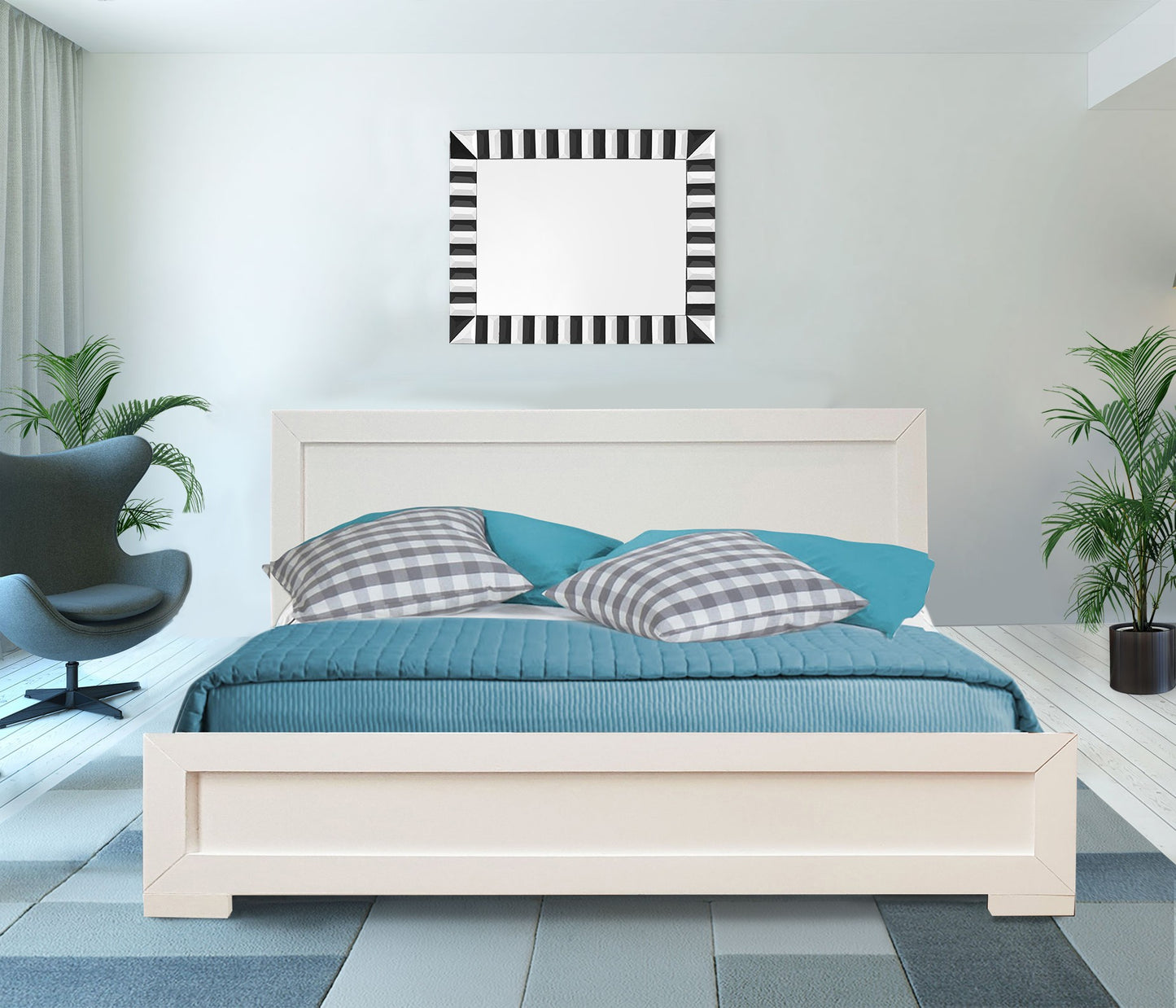 White Wood Queen Platform Bed