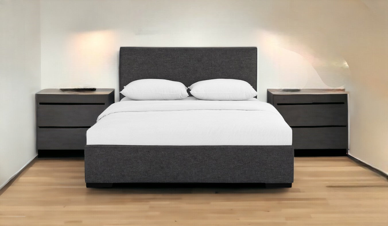 Grey Upholstered King Platform Bed