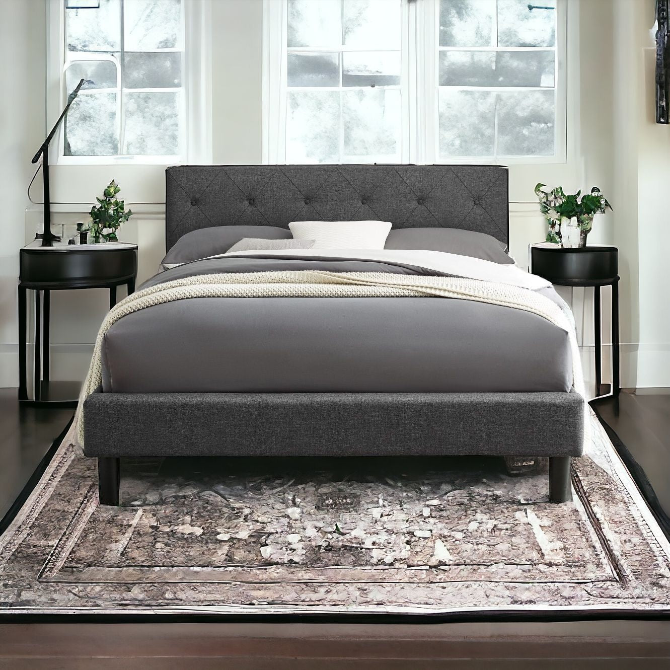 Grey King Platform Bed