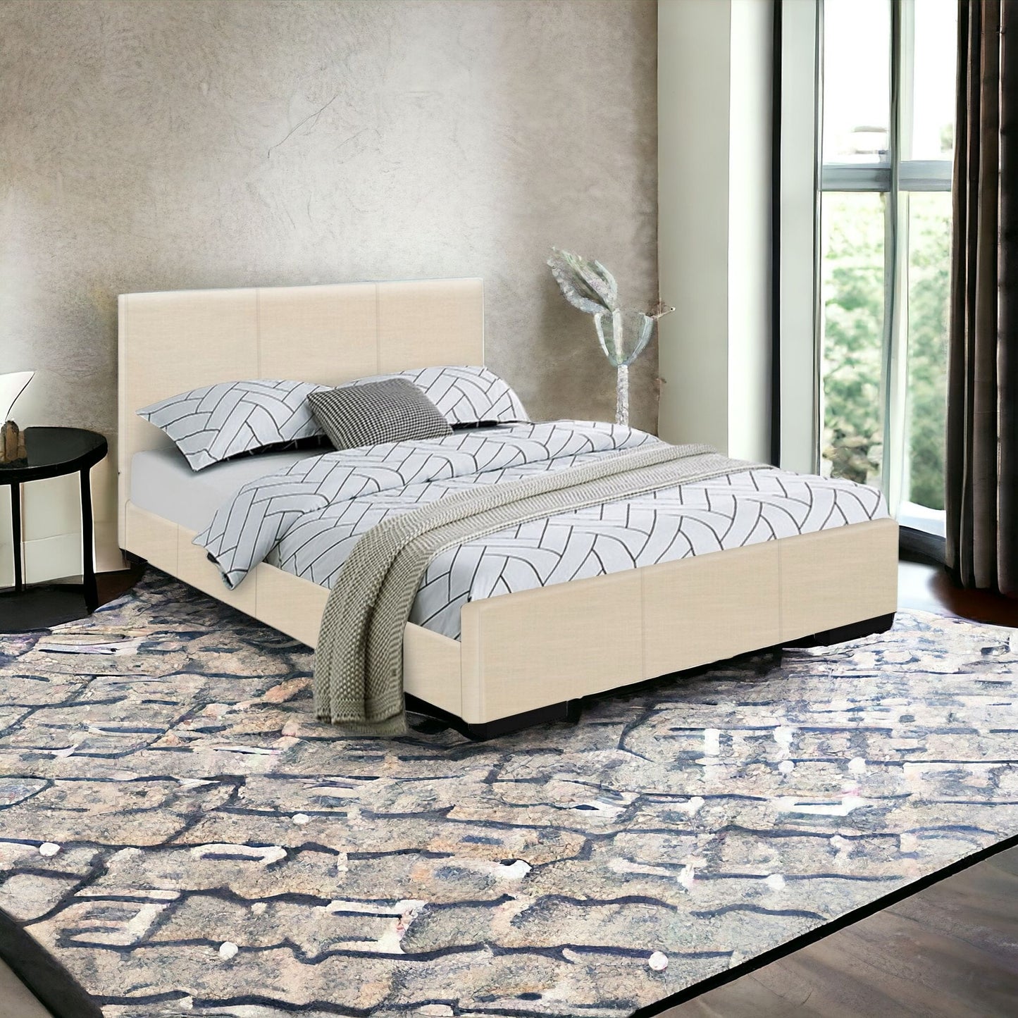 Beige Platform King Bed