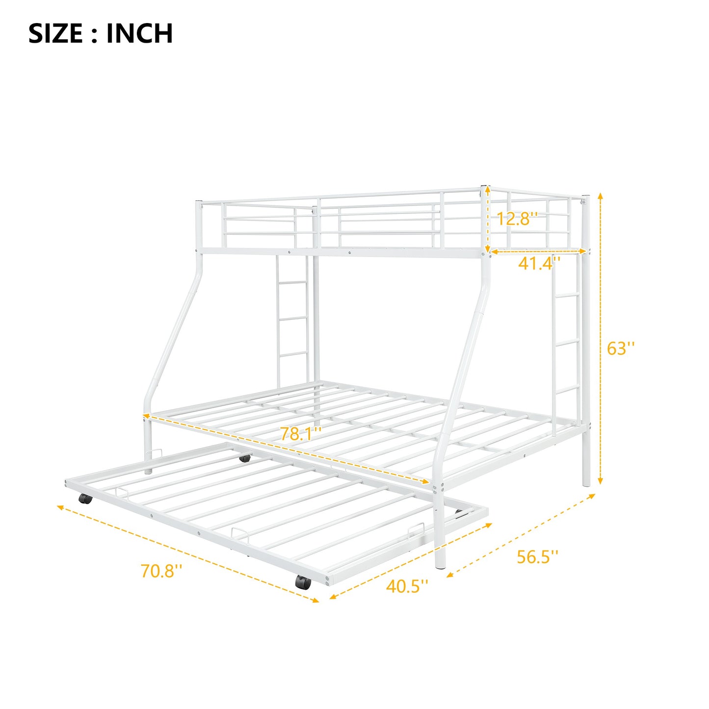 White Twin Over Full Size Bunk Bed with Trundle