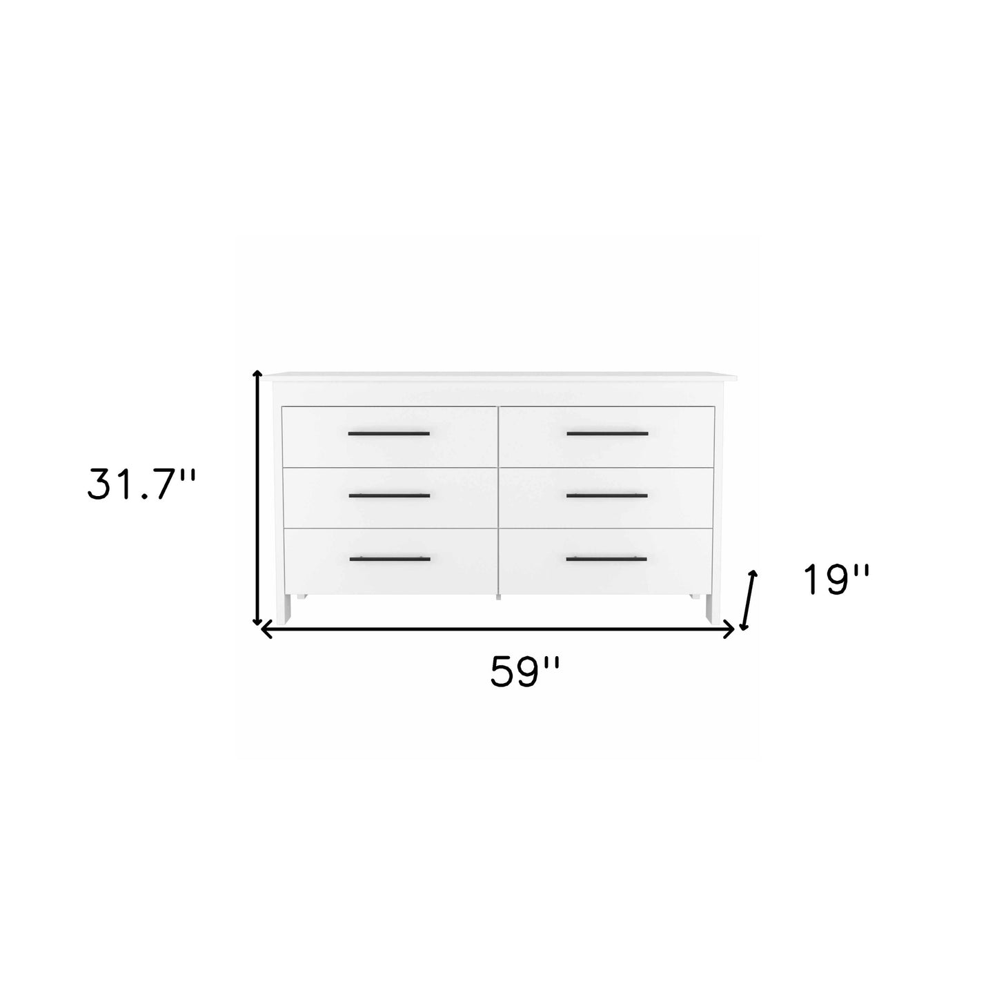 59" White Six Drawer Double Dresser