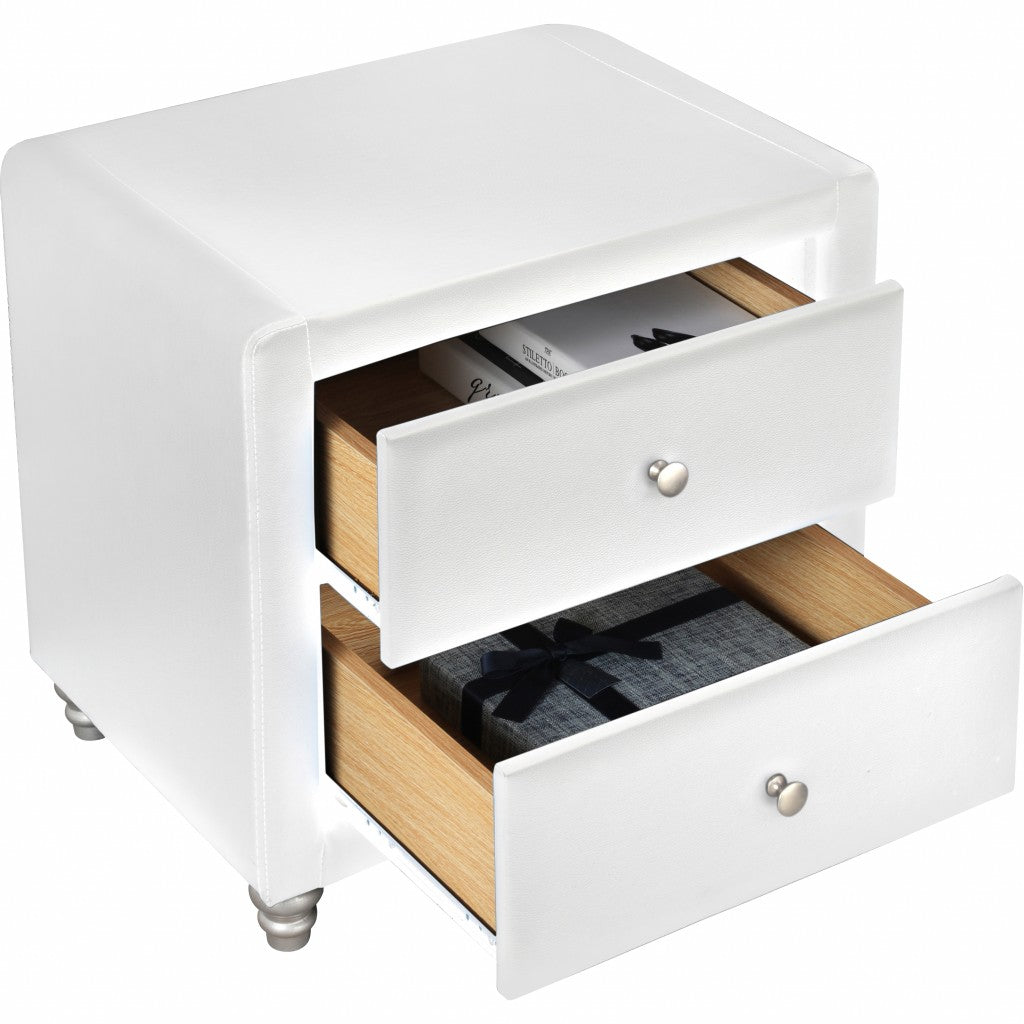 White Upholstered 2 Drawer Nightstand