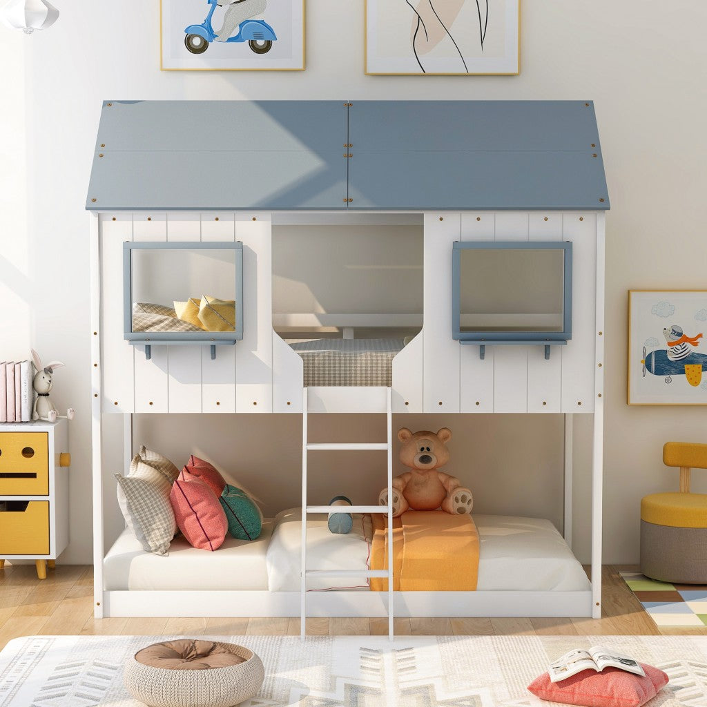 White Twin Over Twin Contemporary Bunk Bed