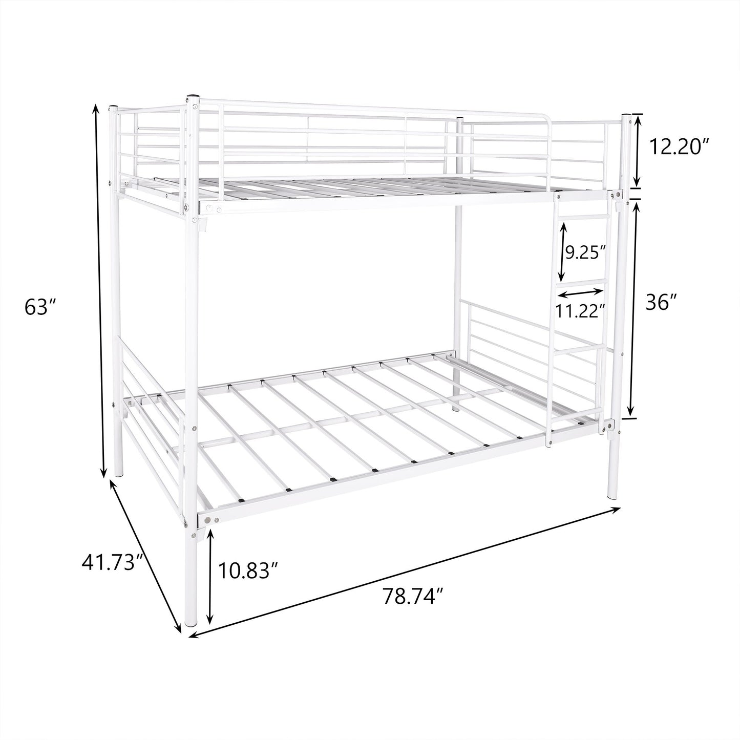 White Heavy Duty Twin Over Full Metal Bunk Bed