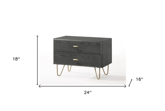 Contemporary Gray and Gold Nightstand with Two Drawers