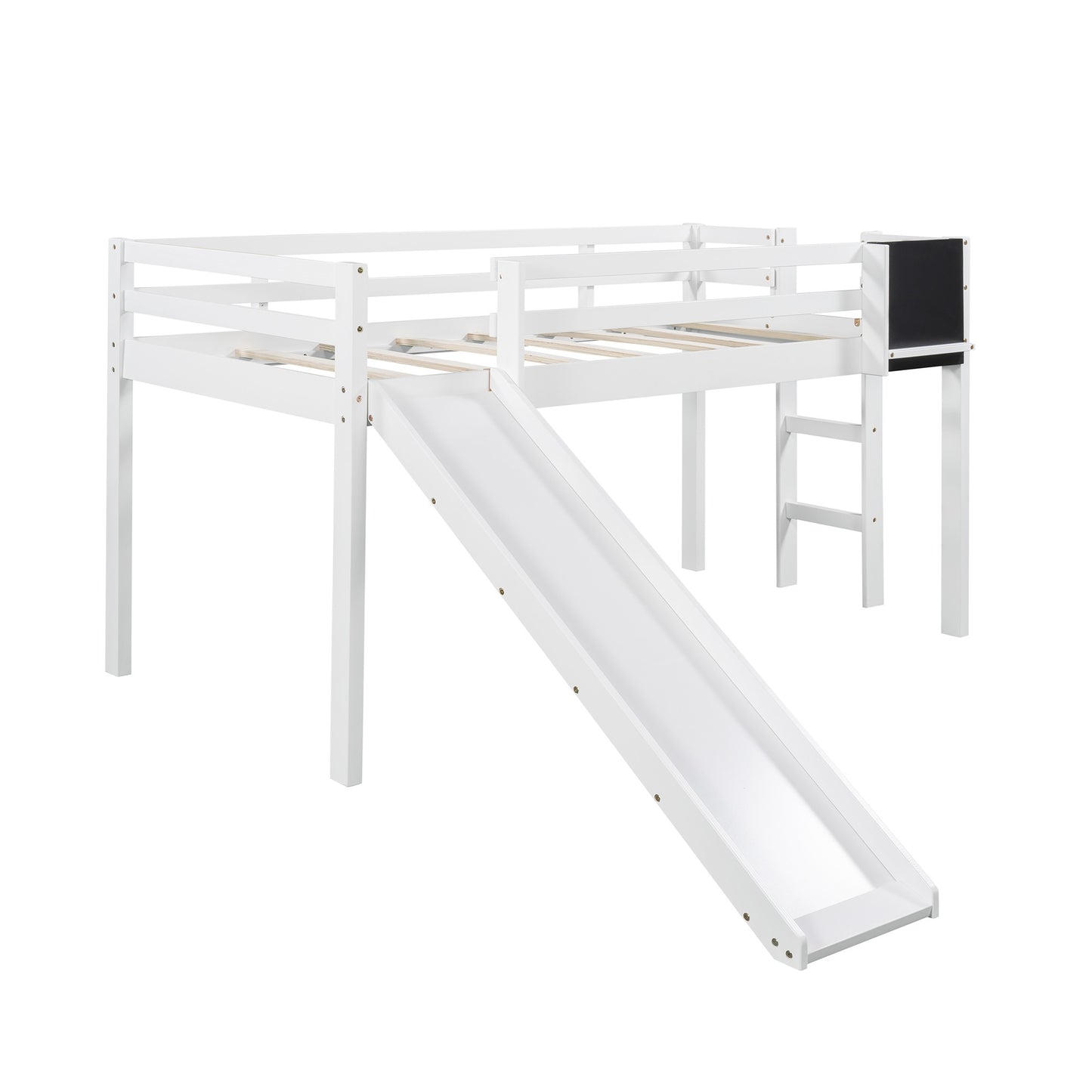 White Twin Loft Bed Bed Chalkboard and Slide