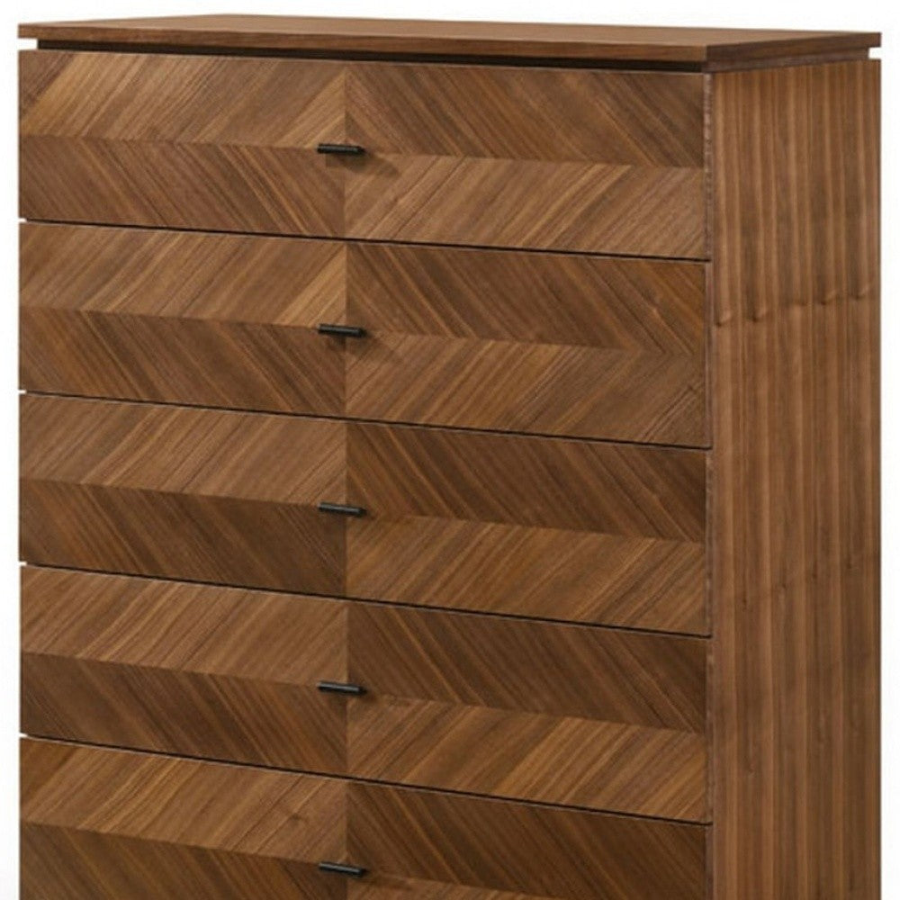 35" Walnut Manufactured Wood Five Drawer Chest