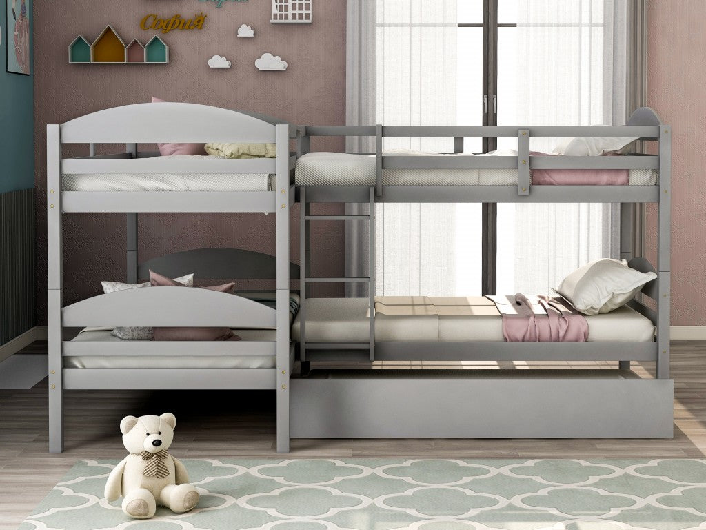 Gray Twin Contemporary Manufactured Wood and Solid Wood Bunk Bed